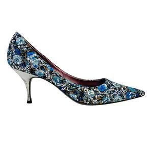 Jean-Michel Cazabat Blue and Silver Tapestry Brocade 70mm Heels US 8 EU 38.5
